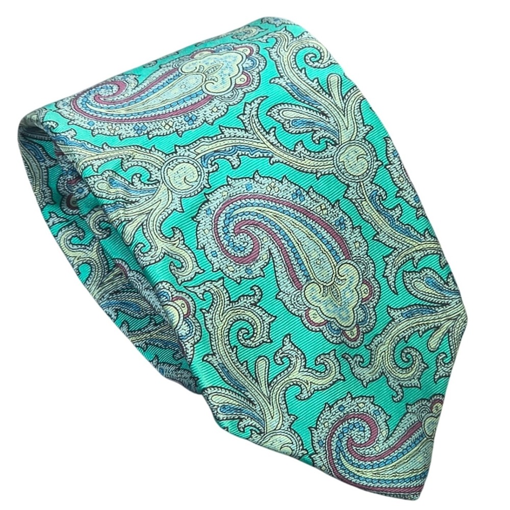 Davidsons of Virginia Silk Tie Men's Teal Aqua Purple Paisley Classic Wide